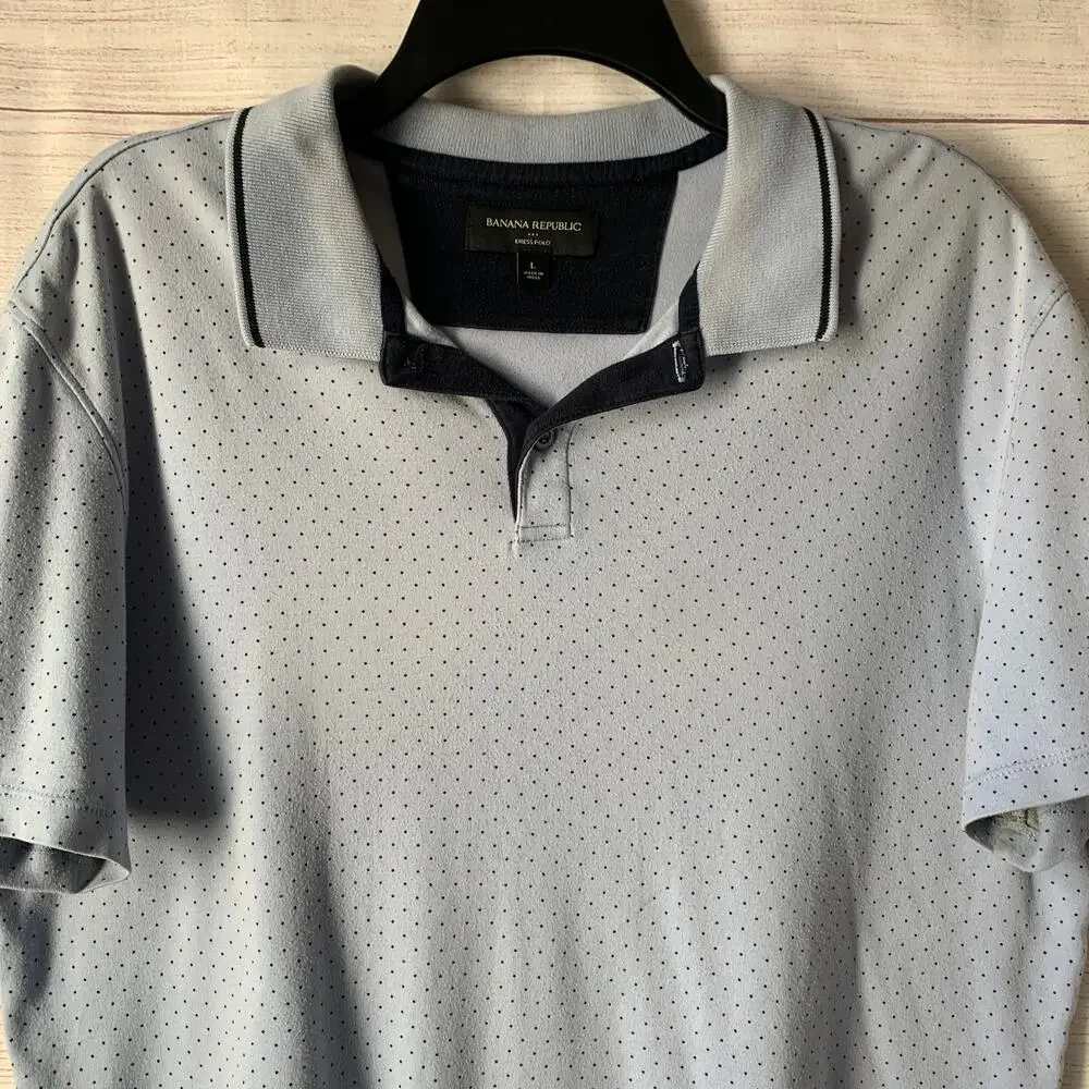Banana Republic Men's Light Blue Polka Dot Polo Shirt Short Sleeves Size Large
